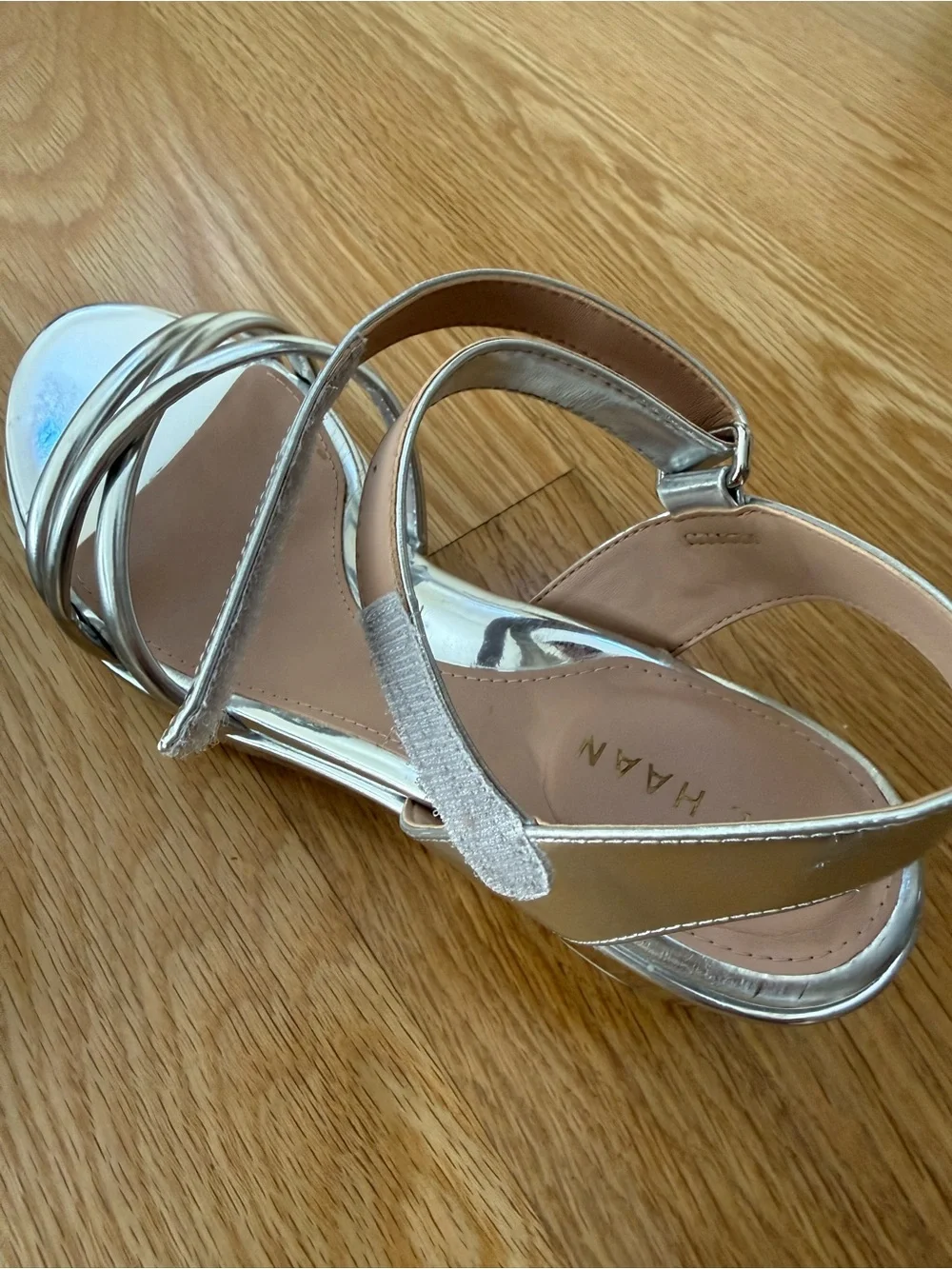Cole Haan Grand Ambition Addison Metallic Silver Platform Sandals, Size 6 1/2
